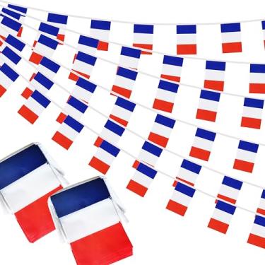 Imagem de Bandeiras francesas pequenas bandeiras francesas de 1,8 m e 60 bandeiras em miniatura bandeiras da França bandeiras para inauguração, festival olímpico, decorações de celebração esportiva de grande