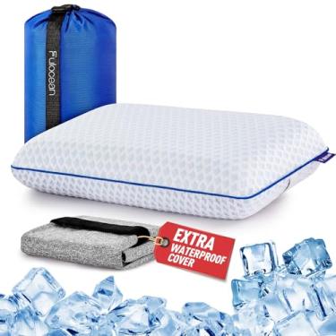 Imagem de Travesseiro de espuma viscoelástica refrescante para viagem e acampamento para mochilão, aviões e praia, travesseiro de cama de acampamento pequeno médio firme para dormir no carro, criança, capa