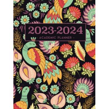 Imagem de Academic Planner 2023-2024 Large | Ornamental Birds Hardcover: July - June | Weekly & Monthly | US Federal Holidays and Moon Phases