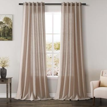 Imagem de Cortinas longas de linho de aveia 250 cm para sala de estar, 2 painéis, bolso traseiro, semitransparentes, cortinas boêmia rústica de cor sólida para porta de vidro deslizante quarto 102 x 102