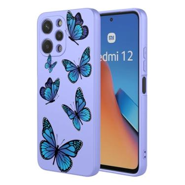 Imagem de HTXWXJC Capa de telefone para Redmi 12, capa para Xiaomi Poco M6 Pro 5G à prova de choque flexível bumper TPU capa macia padrão borboleta capa de telefone para Xiaomi Redmi 12 borboleta roxa