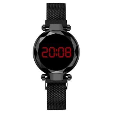 Imagem de Relógio Digital Feminino Delicado Original De Pulso LED Aço Inoxidável Chique Elegante Moderno Redondo Casual (Preto)