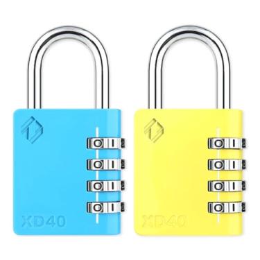 Imagem de Zarker Trava de combinação XD40, cadeado de 4 dígitos para academia, escola, esportes, armário, cerca, caixa de ferramentas, estojo, armazenamento de ferrolho (pacote com 2, azul, amarelo)