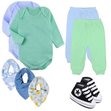 Imagem de Kit Body Mijão Babador e Sapatinho Roupa de Bebê 8 Pçs - Koala Baby, M