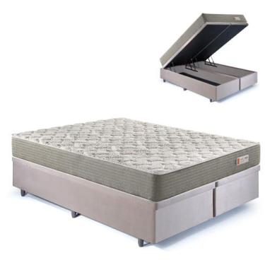 Imagem de Base Box Baú King 193x203 Suede Bege com Colchão Ecoline D40 Espuma - 