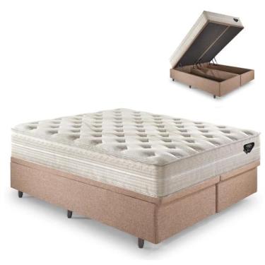 Imagem de Base Box Baú King 193x203 Linho Marrom com Colchão Audaz Molas Ensacad