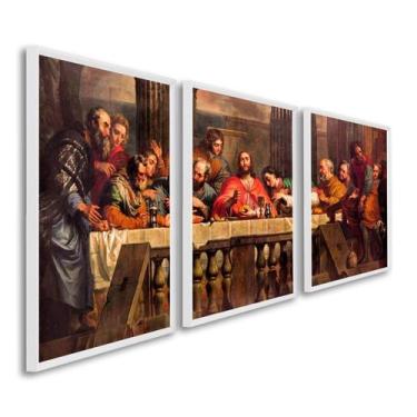 Imagem de Quadro Decorativo Religioso a Santa Ceia com 3 Telas para Sala Quarto 