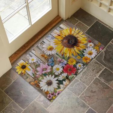 Imagem de VANZEV Tapete de porta interno floral de girassol rústico para entrada, 43 x 75 cm, capacho de girassol para decoração de casa, tapete antiderrapante para sala de estar, cozinha, quarto, presentes