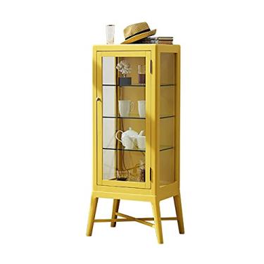 Imagem de LICONG-2020 Armário de vinho de madeira, porta de vidro, moderno, minimalista, armário feito à mão, para casa, cozinha, sala de jantar, armário para armazenar bebidas alcoólicas (amarelo)