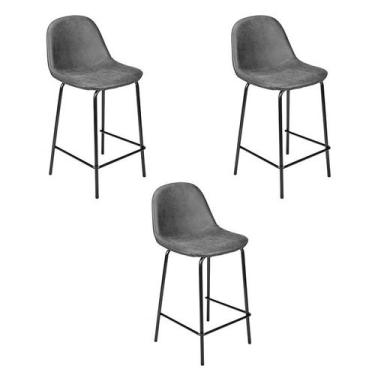 Imagem de Kit 3 Banquetas Tânia Pu 65cm Preto Vintage - Rivatti