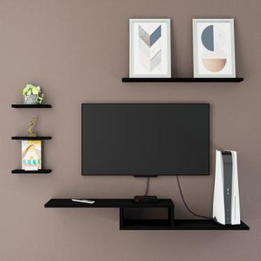 Imagem de Rack Suspenso Mdf Com 4 Prateleiras Preto Organizador Nichos - SignMaq