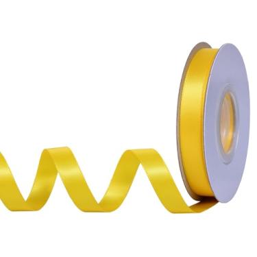 Imagem de YAMA Fita de cetim dupla face amarela, 1/2 polegada 25 jardas, para embrulho de presente, laços de cabelo, decoração de festa de casamento