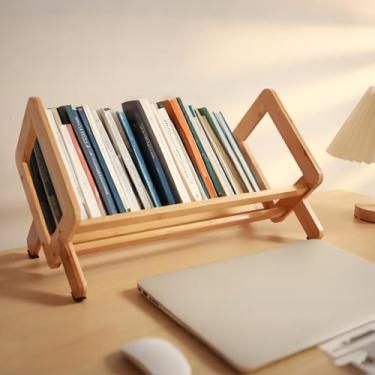 Imagem de UPRIMEASY Estante de mesa, organizador de estante de mesa pequeno, estante inclinável de bambu para livros/revistas/CDs/arquivos, prateleira de mesa para sala de estar/escritório/casa/quarto
