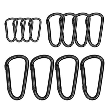 Imagem de Cracrab Pequeno Mosquetão Clipe 12Pcs Preto Mosquetão Chaveiro Mini 2 Polegadas Grande 3 Polegadas Resistente Caribeaner Gancho D Anel Alumínio Mosquetão Clipe Para Chaves Mochila Caminhadas Acampam