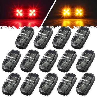 Imagem de Partsam 14 luzes de LED para trailer, marcador de trailer duplo, 10 LEDs, vermelho, âmbar, olho de tigre, 12 V, retangular, LED, marcador lateral, caminhonete para montagem em superfície, lente fumê /