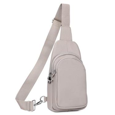 Imagem de befen Bolsa tiracolo feminina de couro legítimo, antifurto, pochete para viagem com compartimentos para cartões RFID, Bege cinza, Small, Bolsa tiracolo