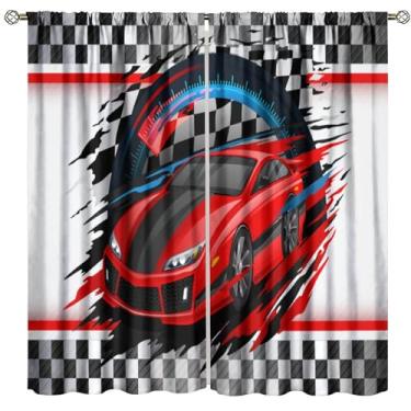 Imagem de Cortina blackout de corrida infantil preta e branca bandeira quadriculada tratamento de janela para crianças, meninos, quarto, sala de jogos, cortinas de janela 107 cm L x 114 cm C