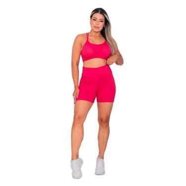 Imagem de Conjunto Academia Fitness Top Alcinha com Bojo e Short Pink Cor:;Tamanho:Unico-Feminino
