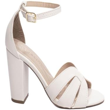 Imagem de Sandália Feminina 3 Largas Tiras Salto Grosso 8,5 (Off White, BR, Adulto, Numérico, 39)