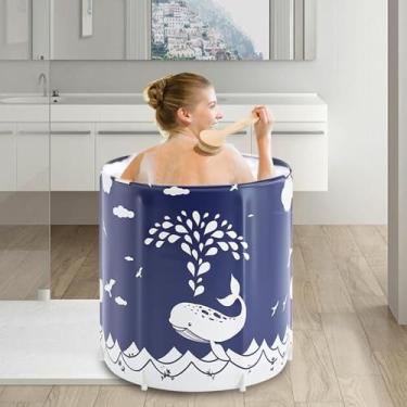 Imagem de Banheira portátil para adultos, banheira de imersão em pé separada, banheira, spa, espessamento com espuma térmica para manter a temperatura (baleia)