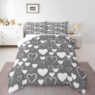 Imagem de Feelyou Conjunto de edredom com estampa romântica de amor, para crianças, meninos, meninas, tamanho solteiro, cinza, branco, 2 peças