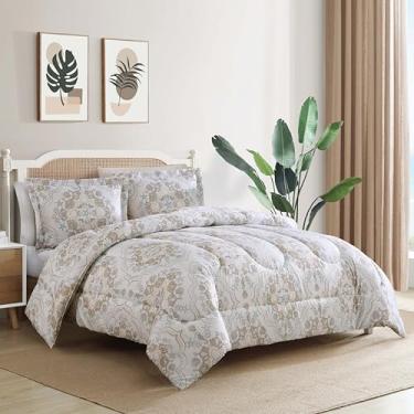 Imagem de CARIBBEAN JOE Conjunto de edredom casal/queen com 3 peças, estampa de praia costeira tropical, conchas e coral