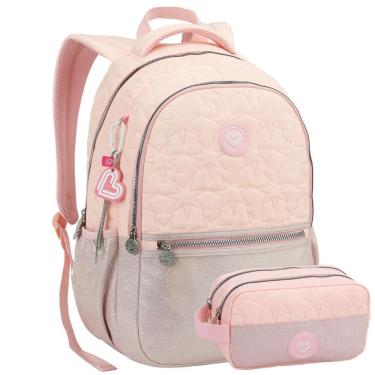 Imagem de Kit Mochila Costas Escolar Color Up Estojo Glitter - Rosa