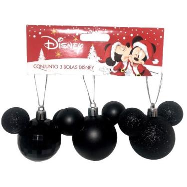 Imagem de Conjunto 03 Bolas Bolinhas De Natal - Enfeite De Árvore Em Formato Do Mickey Mouse - Preto - Decoração Natalina - Disney