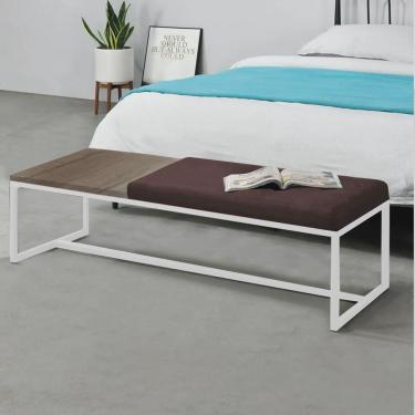 Imagem de Calçadeira Recamier Londres 160cm Industrial Branco Sintético Marrom Tampo Quadrado mdf...