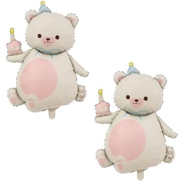 Imagem de 2 peças de urso fosco balão animal com chapéu grande urso rosa segurando vela de aniversário, bolo, crianças, selva, safári, zoológico, fazenda, aniversário, decoração de chá de bebê