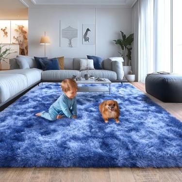 Imagem de Isdook Tapetes de pelúcia para sala de estar, tapetes macios e felpudos para sala de estar, tapetes felpudos antiderrapantes atualizados para quarto infantil, decoração perfeita para casa moderna, tie