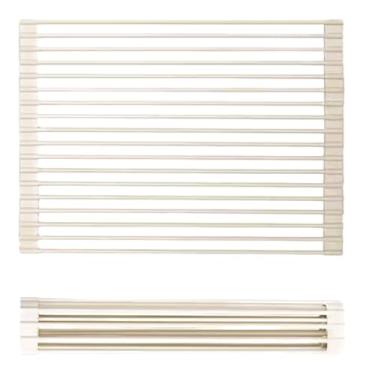 Imagem de OUFEIJIA Escorredor de pratos de silicone escorredor de pratos dobrável para cozinha escorredor de pratos sobre a pia, suporte de talheres para pia de cozinha, balcão de mesa