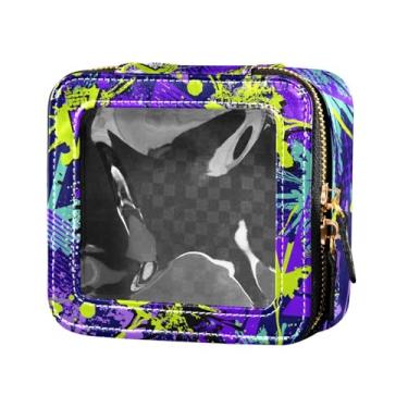 Imagem de Fitrendlovey Bolsa de cosméticos com zíper e design de claraboia, organizador portátil de couro PU para necessidades de viagem femininas, T19, one size