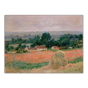 Imagem de Claude Monet. Haystack At Giverny 1886. Reprodução de arte famosa de arte em tela. Pôster de imagem de parede com impressão de arte clássica. Impressão em tela decoração de casa moderna - 80 x 60 cm