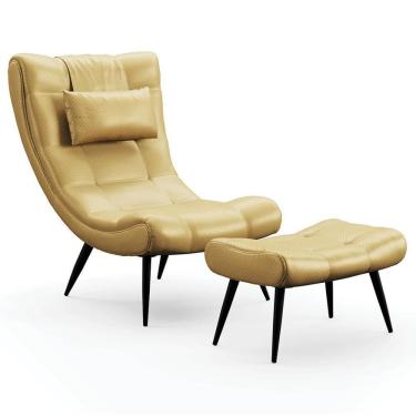 Imagem de Kit Poltrona E Puff Para Sala De Estar Com Almofada E Pés Palito Lord Facto Dourado - Ibiza