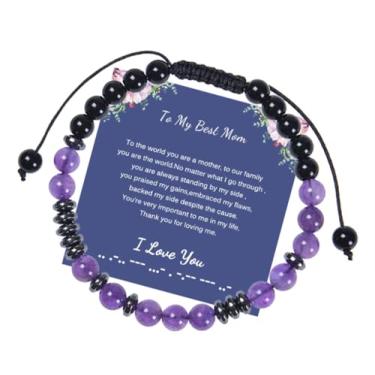 Imagem de AZFEIYA Pulseiras femininas com código Morse Bonus Mother Hematita Natural Lava Stone Bead Pulseira Ajustável Ametista Trançada Joias Inspiradoras para Mulheres, Irmãs, Senhoras, Large, Cristal, Sem