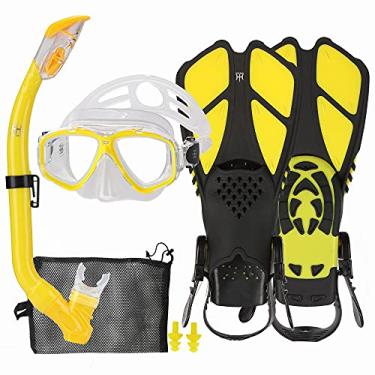 Imagem de HH HHAO SPORT Conjunto de máscara de snorkel infantil com barbatanas, conjunto de máscaras de snorkel para crianças e crianças, equipamento de mergulho com nadadeiras antivazamento, conjunto de nadadeiras de snorkel para jovens, conjunto de máscara de mergulho, conjunto de snorkel, 5 a 12 anos