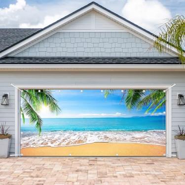 Imagem de ZTHMOE 1 bandeira, praia, tropical, verão, 4 x 1,8 m, decoração de porta de garagem, Havaí, palmeiras, céu azul, cenário fotográfico, casa, Aloha Luau, material de festa ao ar livre