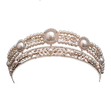 Imagem de Coroa de casamento de cristal de luxo com pérolas de cristal para noivas, tiaras de noiva, diadema de concurso de strass, acessórios de cabelo de casamento, acessórios de cabelo de noiva