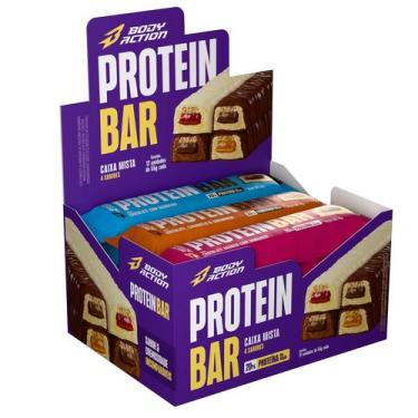 Imagem de Barra De Proteína Cx 12 Unid. Snacks Protein Bar Bodyaction, Mista