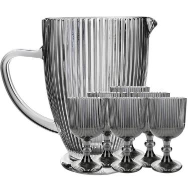 Imagem de Jogo de Taças com Jarra Versalhes de Vidro Fumê para Água ou Suco 7 Pçs