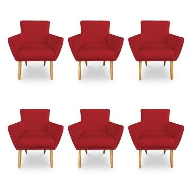 Imagem de Kit 6 Poltronas Decorativa Leticia Suede Vermelho Pés Palito Castanho - Pallazio