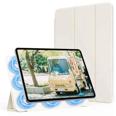 Imagem de KVTVOU Capa magnética para iPad (A16) 11ª/10ª geração (11/10,9 polegadas, 2025/2022), acessório magnético inteligente, capa protetora fina e leve com três dobras, hibernar/despertar automático, branco