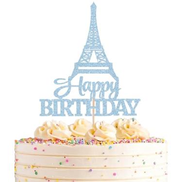 Imagem de AHAORAY Eiffel Rower Birthday Cake Topper - Light Blue Glitter Eiffel Rower Theme Birthday Party Cake Decoration Supply - Boy or Girl Architecture Theme Party Cake Decor Photo Prop