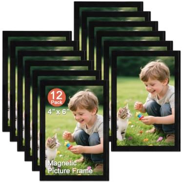Imagem de KikoSkool Moldura magnética, pacote com 12, comporta fotos de 10 x 15 cm, bolso magnético com borda preta para geladeira, armário, armário de escritório. (preto, 10 x 15 cm, 12 peças)