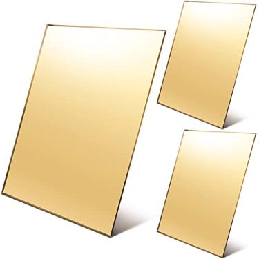 Imagem de 3 peças de folhas acrílicas espelhadas de acrílico de 25,4 x 30,5 cm, corte a laser, espelhos de plástico à prova de estilhaçamento para casa, design arquitetônico, penteadeira infantil, academia, jardim, barcos (ouro)