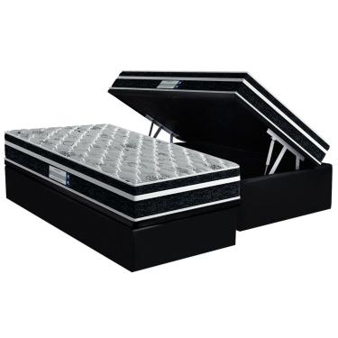 Imagem de Cama Box Baú Solteiro: Colchão Ortopédico Probel D45 ProDormir Advanced Tech2000 Plus Black + Base CRC Suede Black (88x188)