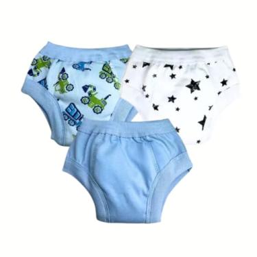 Imagem de Kit 3 Cuecas Treinamento Desfraldes Bebê Star/Carros/Azul Lavável diurno noturno fralda transição bebê (G)