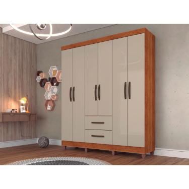 Imagem de Roupeiro Estrela Em Mdp Com 6 Portas E 2 Gavetas Sallêto Cinamomo/ Off White