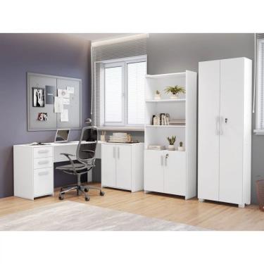 Imagem de Conjunto Home Office 3 Peças 1 Mesa Em L 2 Gavetas 3 Portas 2 Armários Espresso Móveis Branco